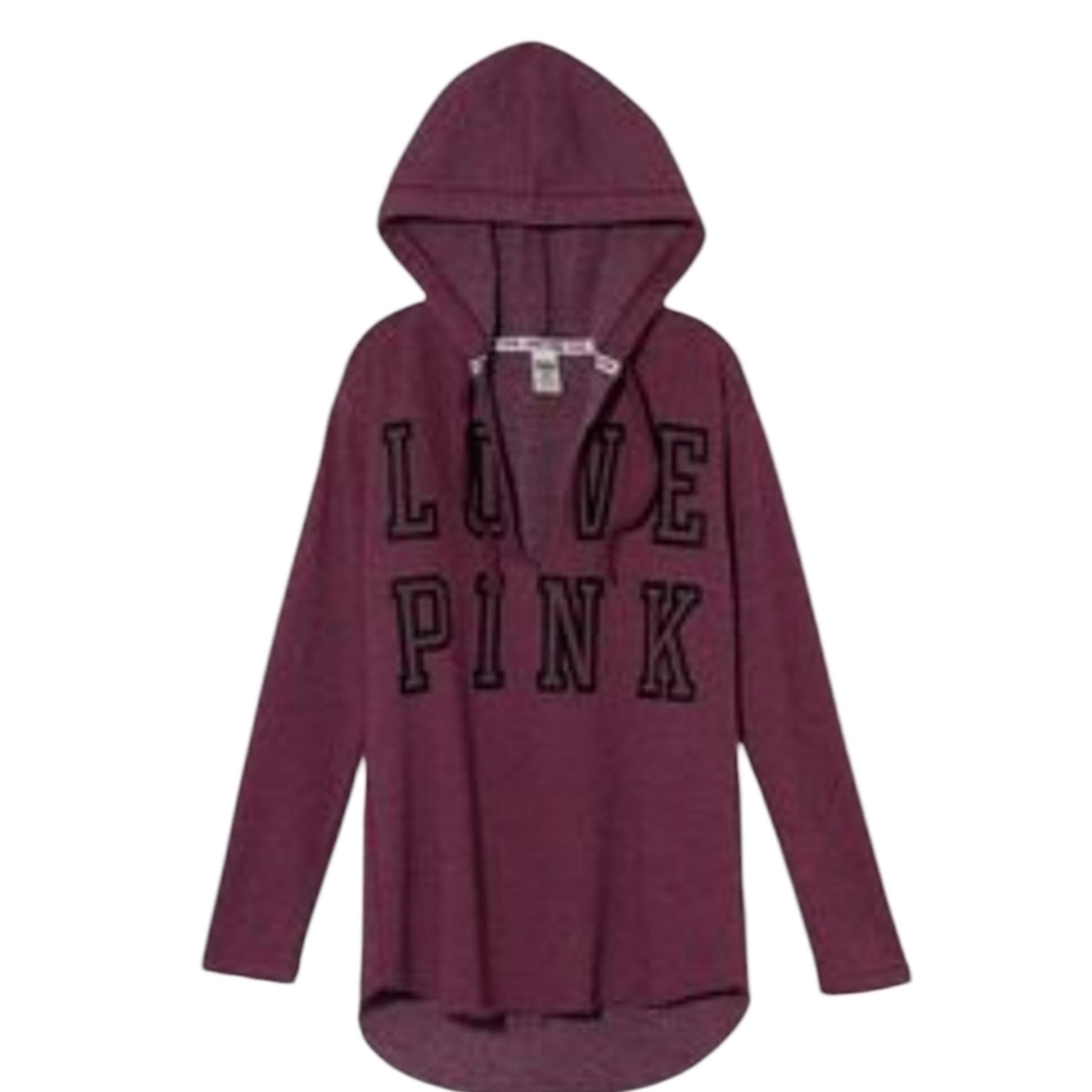 Victoria Secret PINK Raw Hem V-Neck Hooded Sweatshirt